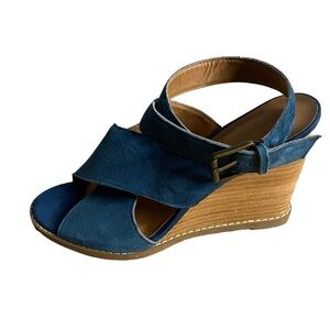 Caslon Women's Blue Suede Ankle Strap Wedge Heel